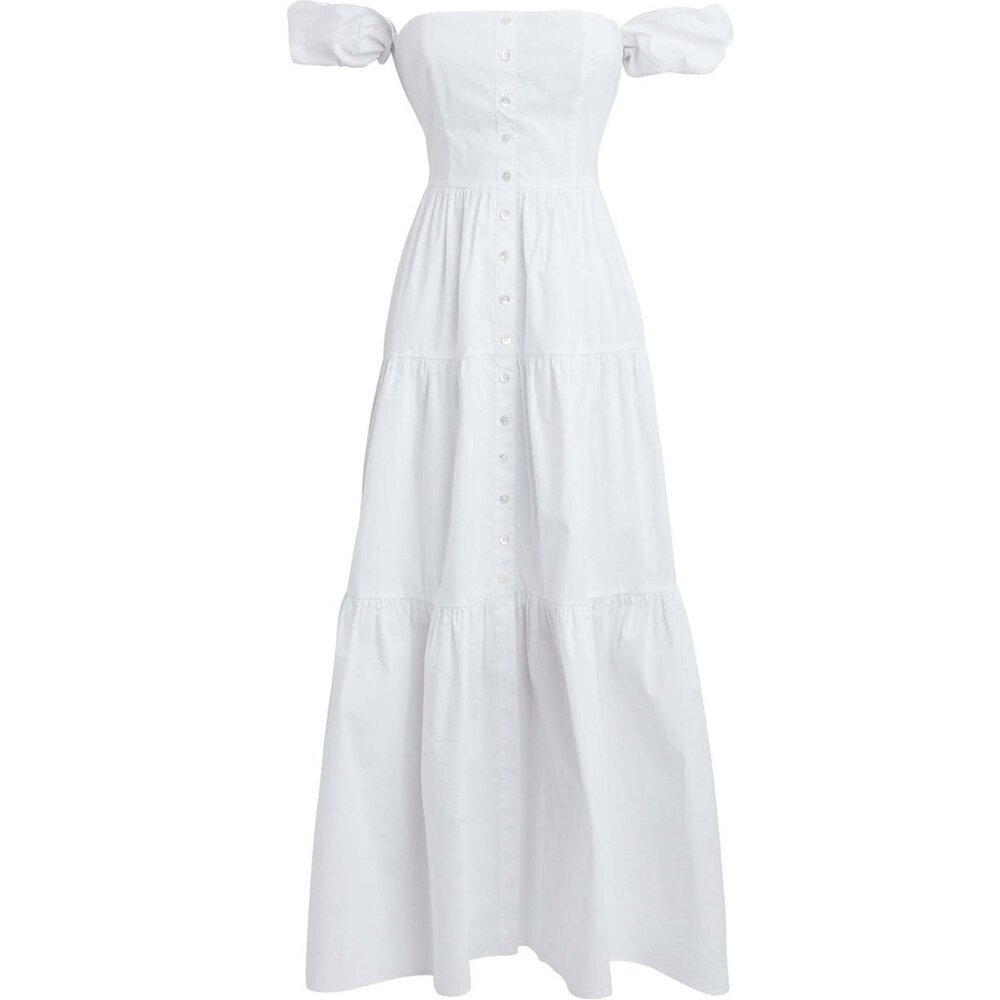 STAUD White Elio Midi Dress 10 NWT